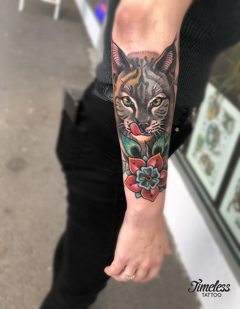 neo traditional tattoo cat