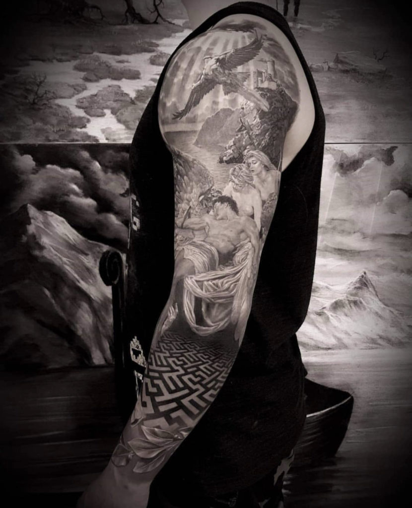 realistic full sleeve tattoo